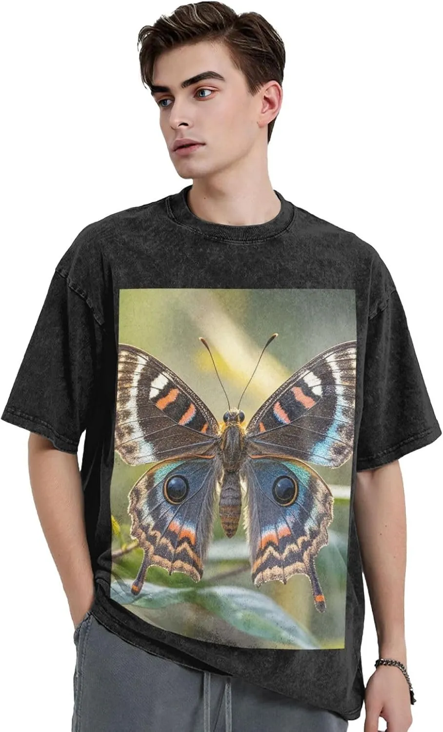 Men's Cotton T-Shirts Beautiful Moth Short Sleeve Vintage T Shirts Casual Loose Fit Retro Tees Tops