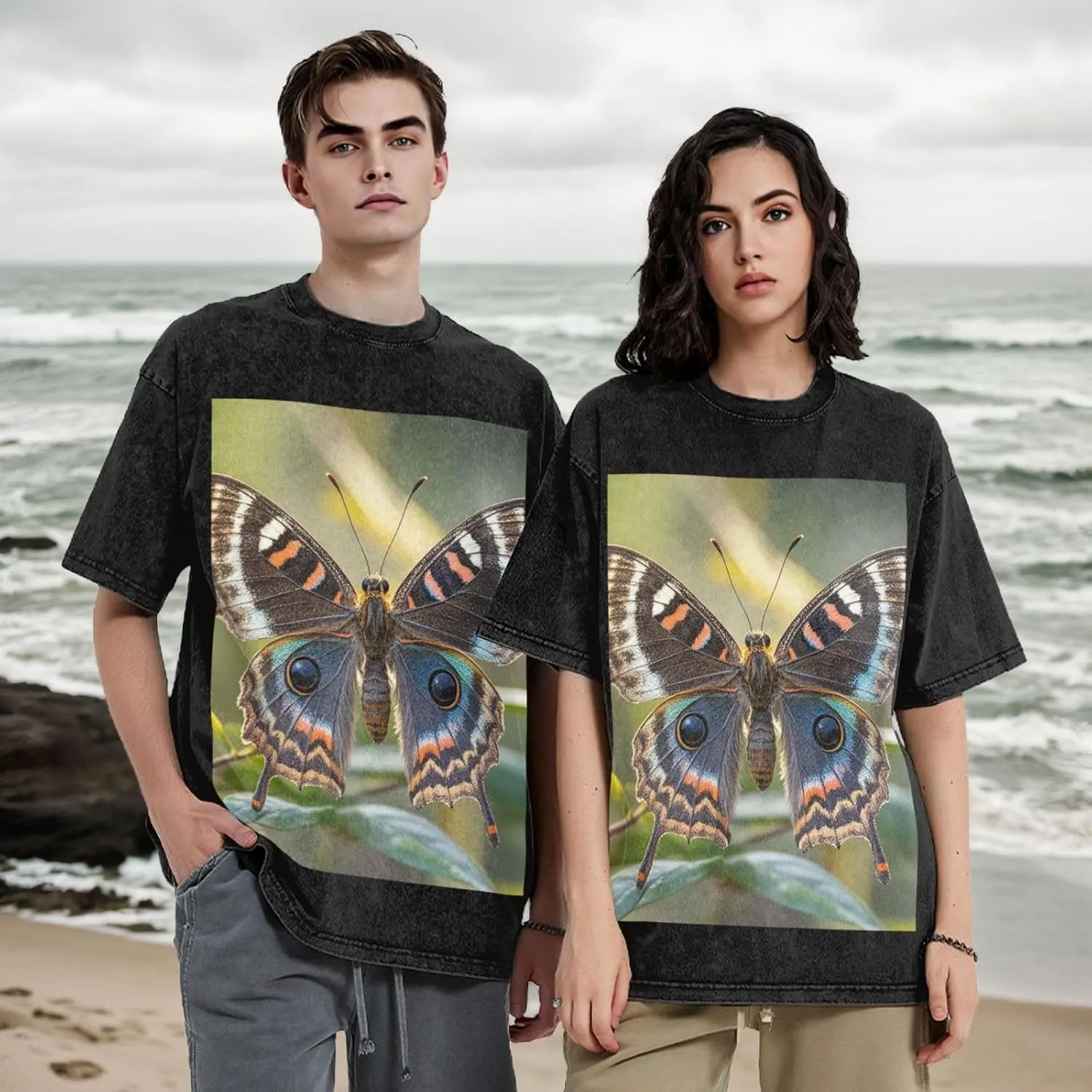 Men's Cotton T-Shirts Beautiful Moth Short Sleeve Vintage T Shirts Casual Loose Fit Retro Tees Tops