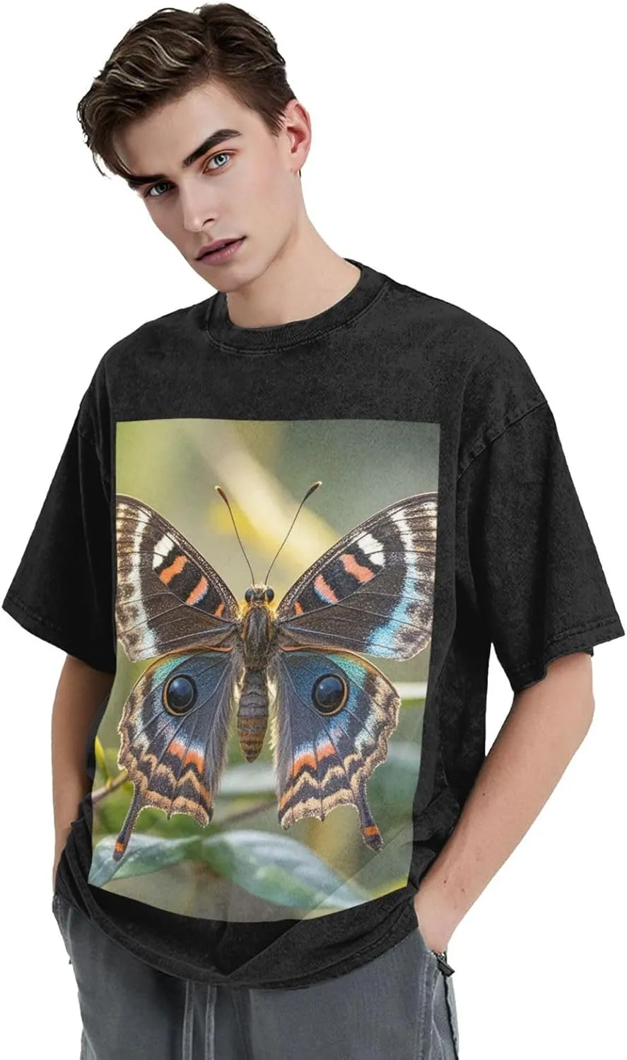 Men's Cotton T-Shirts Beautiful Moth Short Sleeve Vintage T Shirts Casual Loose Fit Retro Tees Tops