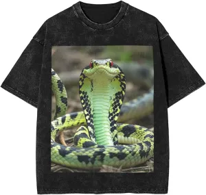 Men's Cotton T-Shirts Cobra Snake Short Sleeve Vintage T Shirts Casual Loose Fit Retro Tees Tops