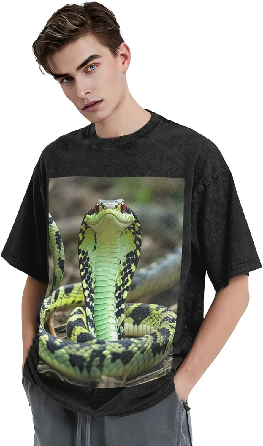 Men's Cotton T-Shirts Cobra Snake Short Sleeve Vintage T Shirts Casual Loose Fit Retro Tees Tops