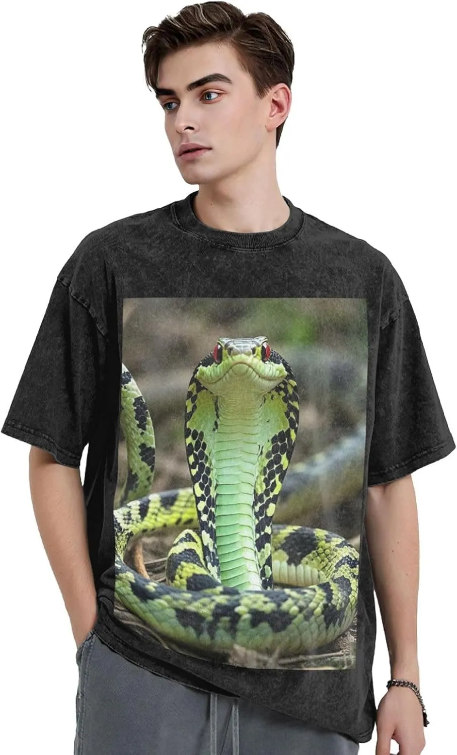 Men's Cotton T-Shirts Cobra Snake Short Sleeve Vintage T Shirts Casual Loose Fit Retro Tees Tops