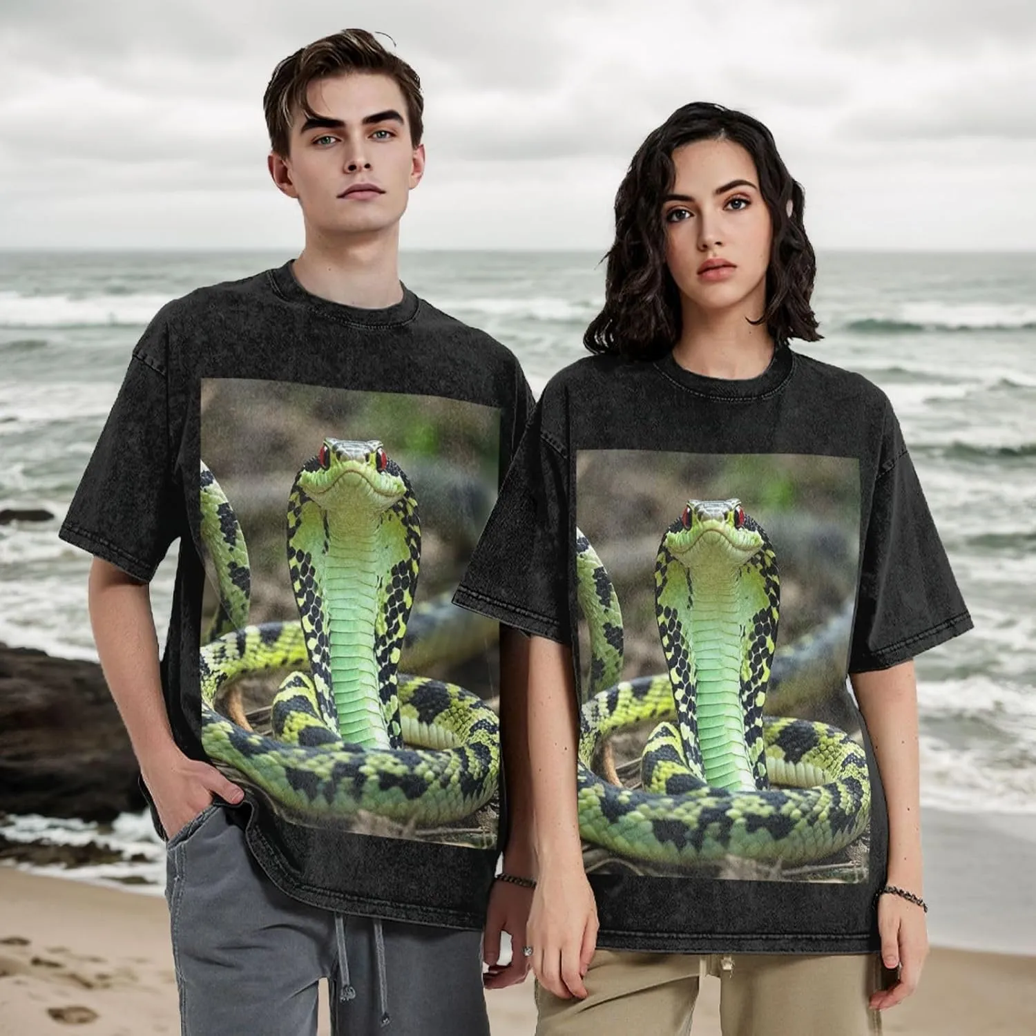Men's Cotton T-Shirts Cobra Snake Short Sleeve Vintage T Shirts Casual Loose Fit Retro Tees Tops