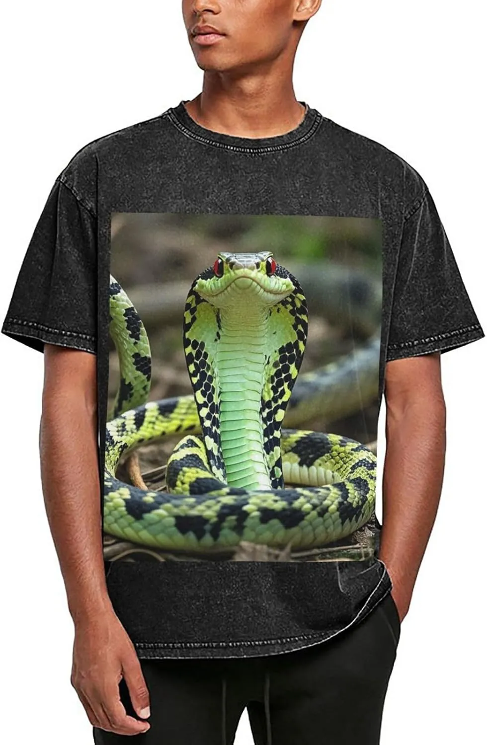 Men's Cotton T-Shirts Cobra Snake Short Sleeve Vintage T Shirts Casual Loose Fit Retro Tees Tops