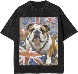 Men's Cotton T-Shirts English-Bulldog Short Sleeve Vintage T Shirts Casual Loose Fit Retro Tees Tops