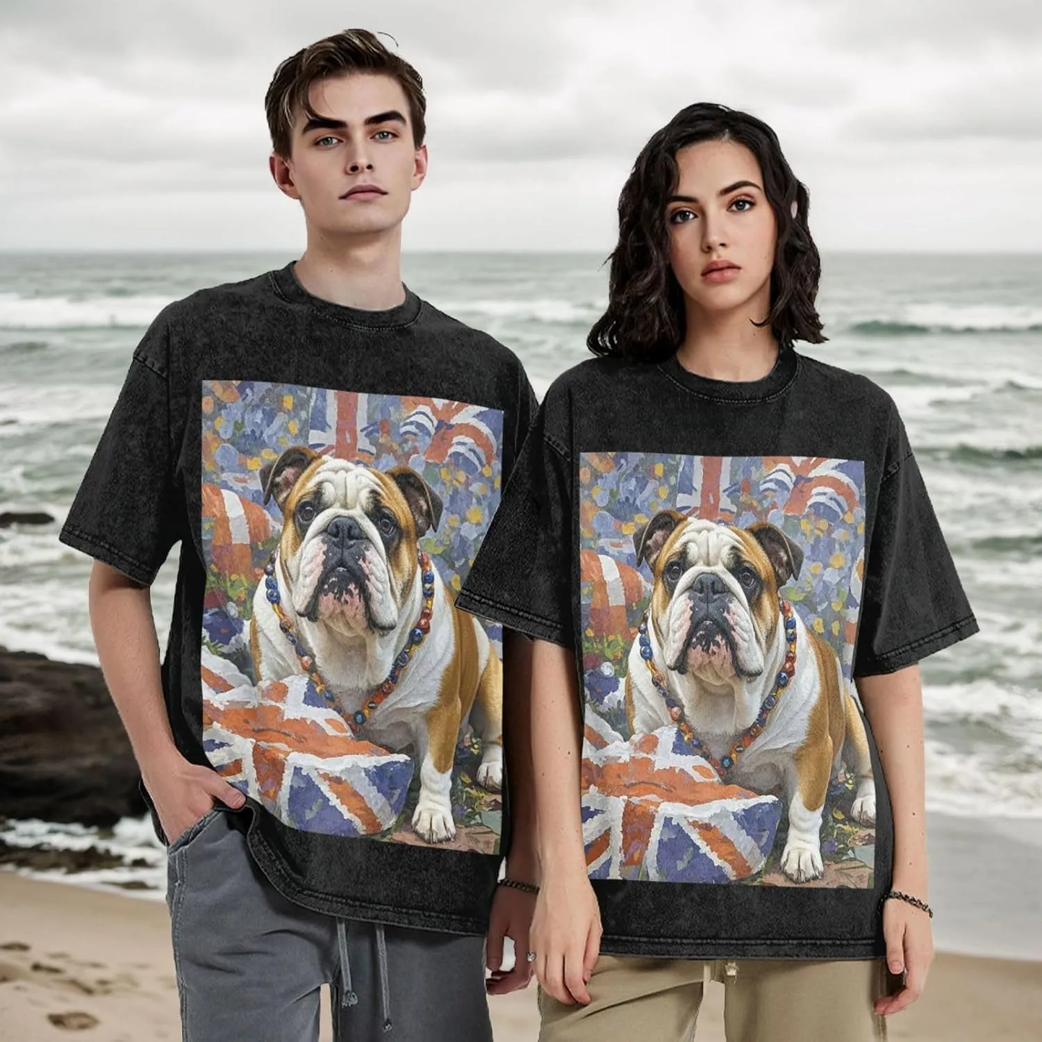 Men's Cotton T-Shirts English-Bulldog Short Sleeve Vintage T Shirts Casual Loose Fit Retro Tees Tops