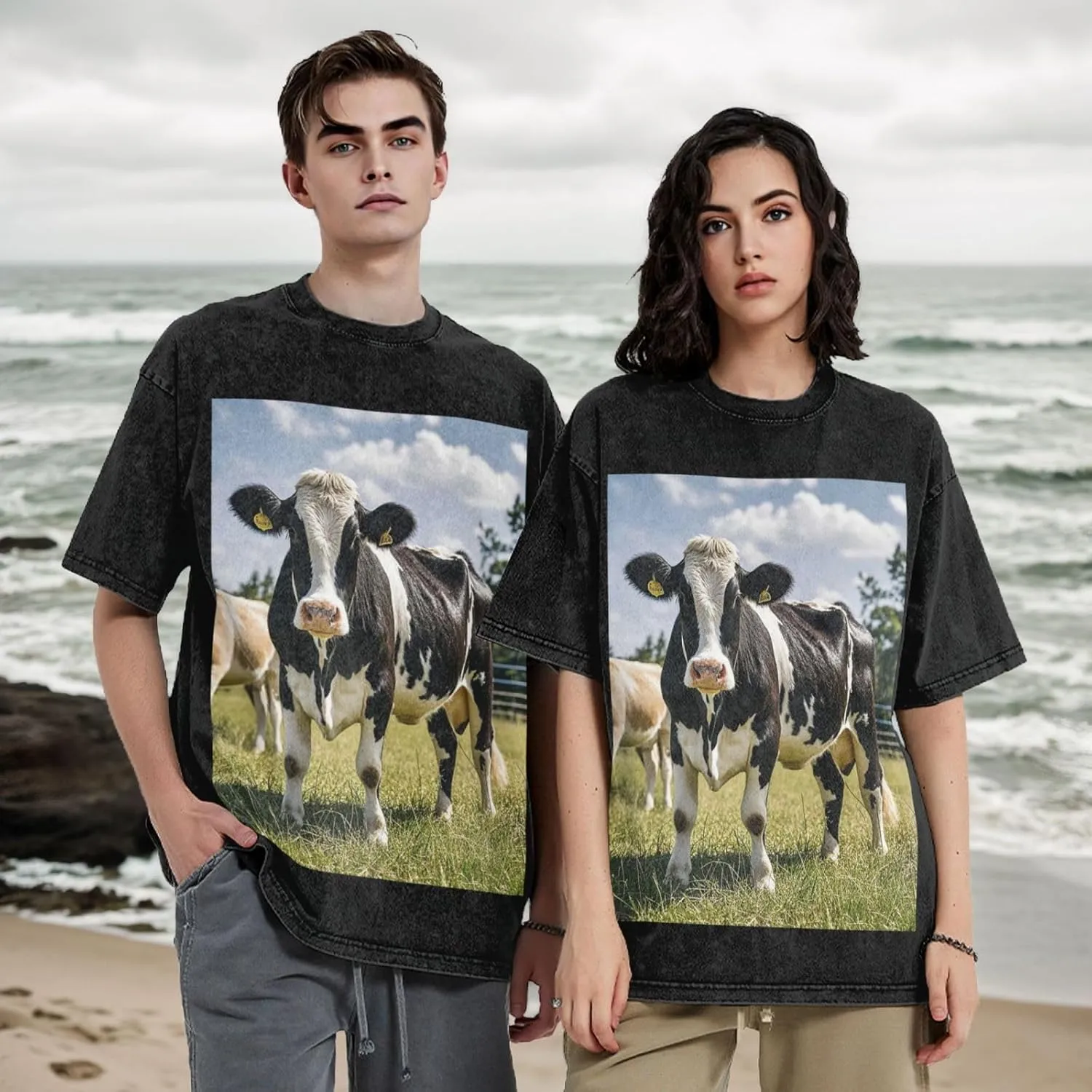 Men's Cotton T-Shirts Farm Animal Cow Short Sleeve Vintage T Shirts Casual Loose Fit Retro Tees Tops