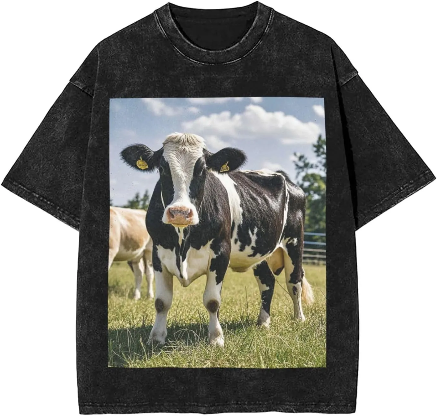 Men's Cotton T-Shirts Farm Animal Cow Short Sleeve Vintage T Shirts Casual Loose Fit Retro Tees Tops