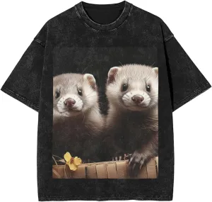 Men's Cotton T-Shirts Ferrets Short Sleeve Vintage T Shirts Casual Loose Fit Retro Tees Tops