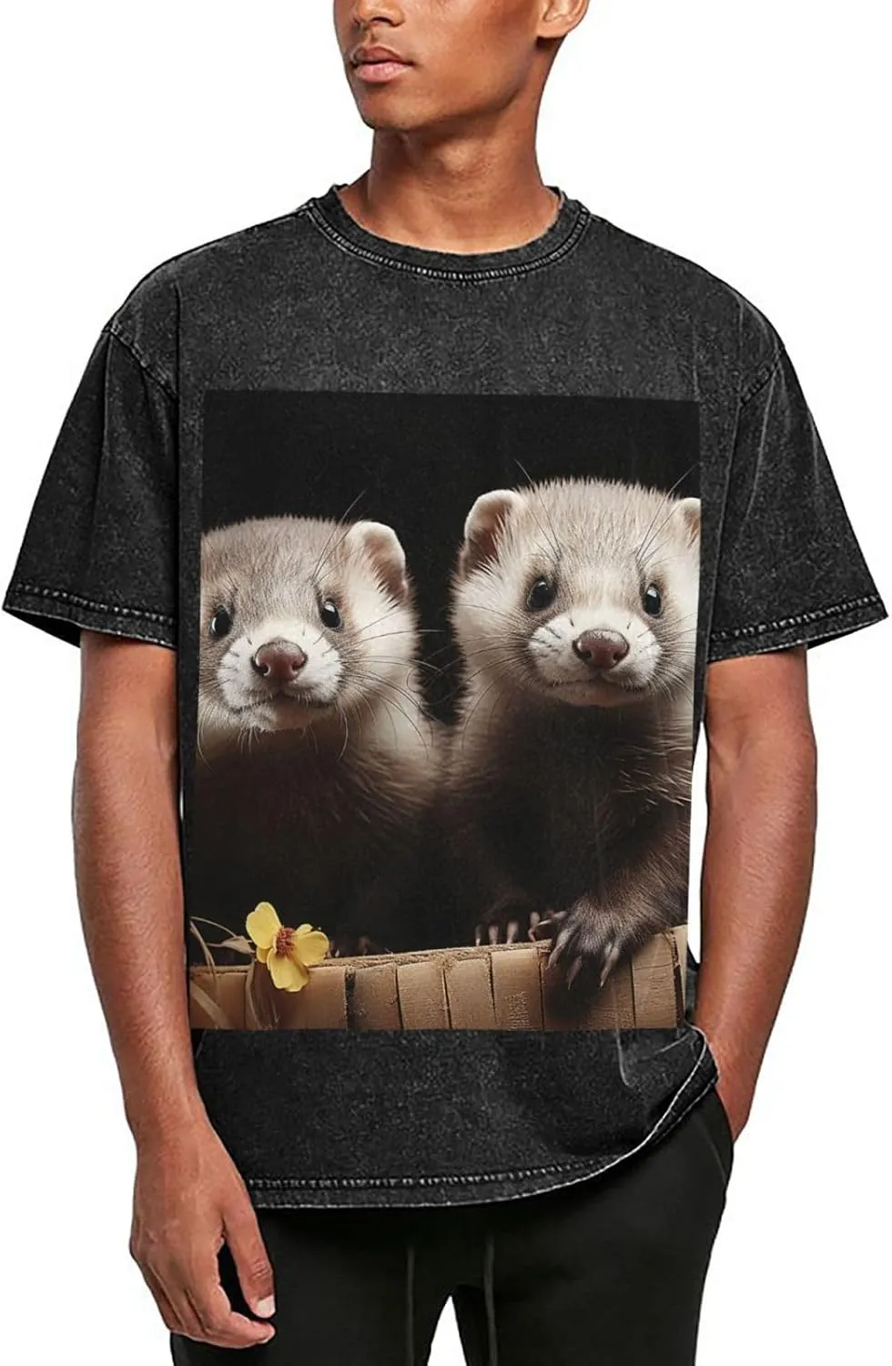 Men's Cotton T-Shirts Ferrets Short Sleeve Vintage T Shirts Casual Loose Fit Retro Tees Tops