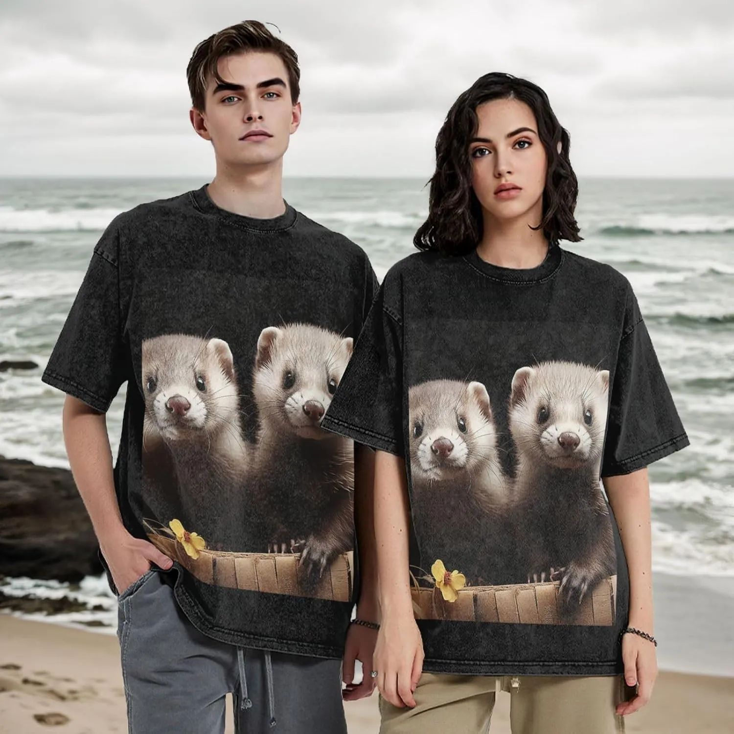 Men's Cotton T-Shirts Ferrets Short Sleeve Vintage T Shirts Casual Loose Fit Retro Tees Tops