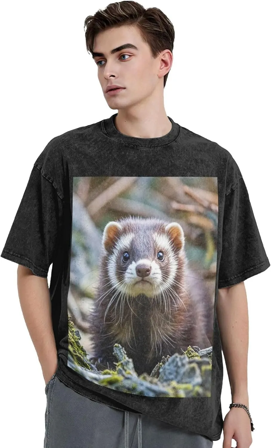 Men's Cotton T-Shirts Hairy Ferret Short Sleeve Vintage T Shirts Casual Loose Fit Retro Tees Tops