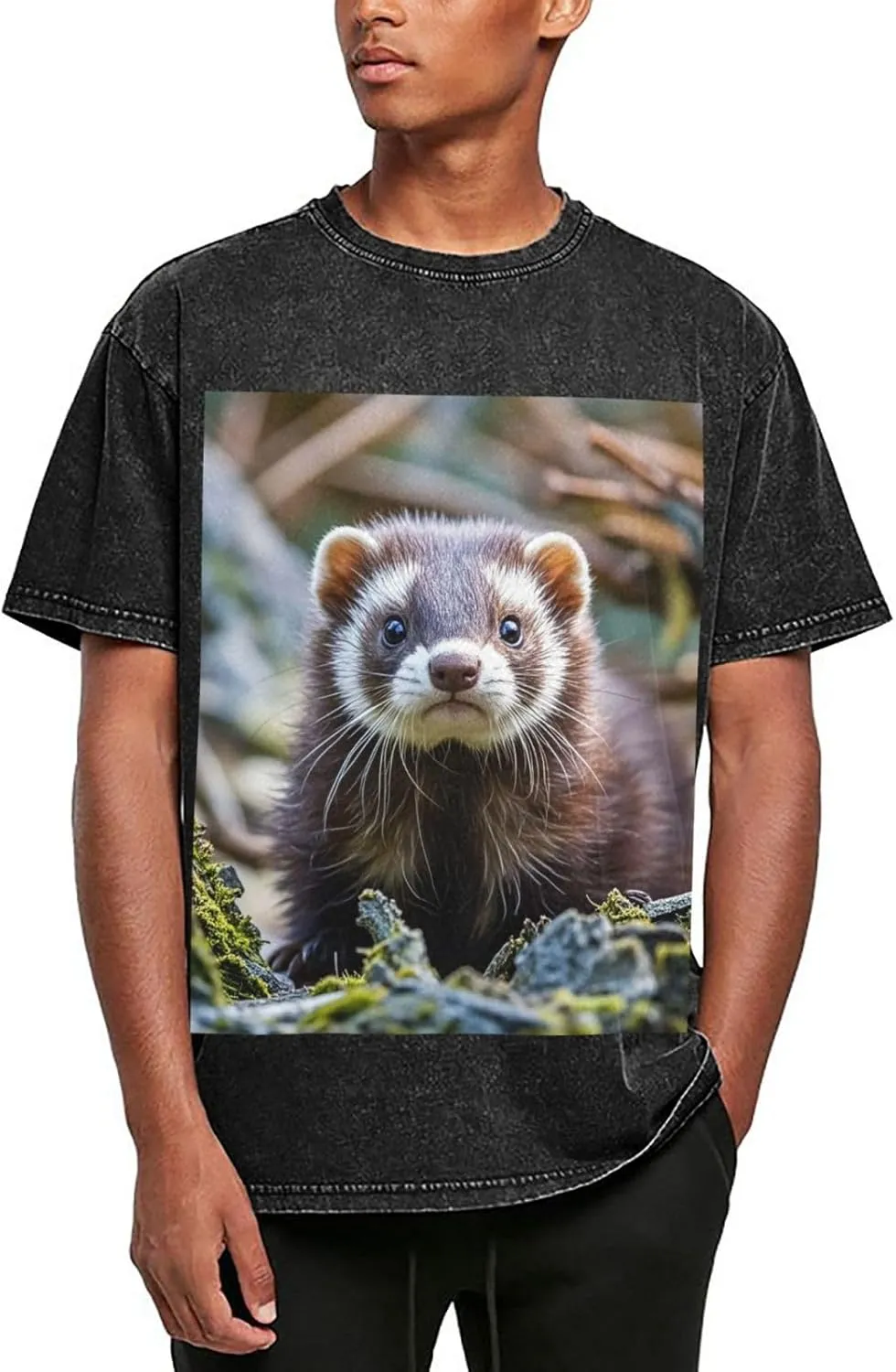 Men's Cotton T-Shirts Hairy Ferret Short Sleeve Vintage T Shirts Casual Loose Fit Retro Tees Tops