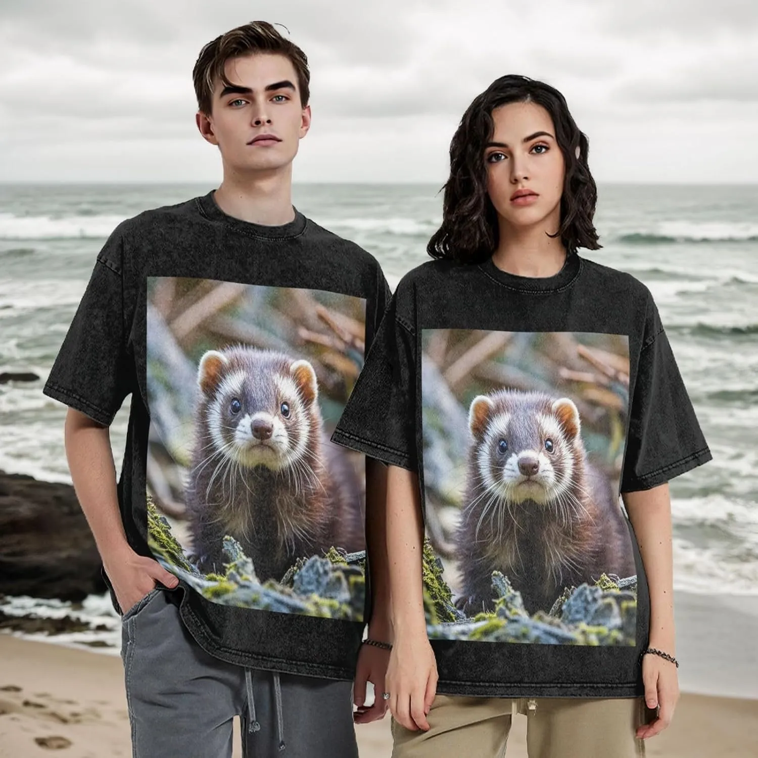 Men's Cotton T-Shirts Hairy Ferret Short Sleeve Vintage T Shirts Casual Loose Fit Retro Tees Tops