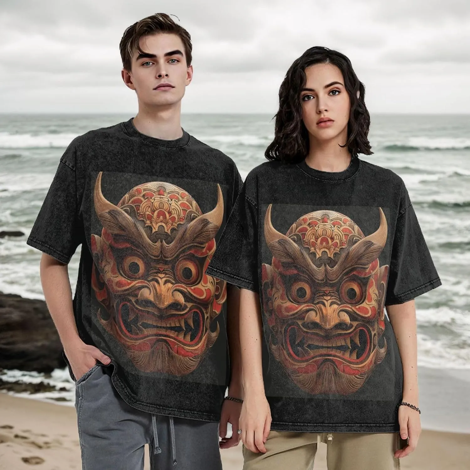 Men's Cotton T-Shirts Mask Style Pictures Short Sleeve Vintage T Shirts Casual Loose Fit Retro Tees Tops