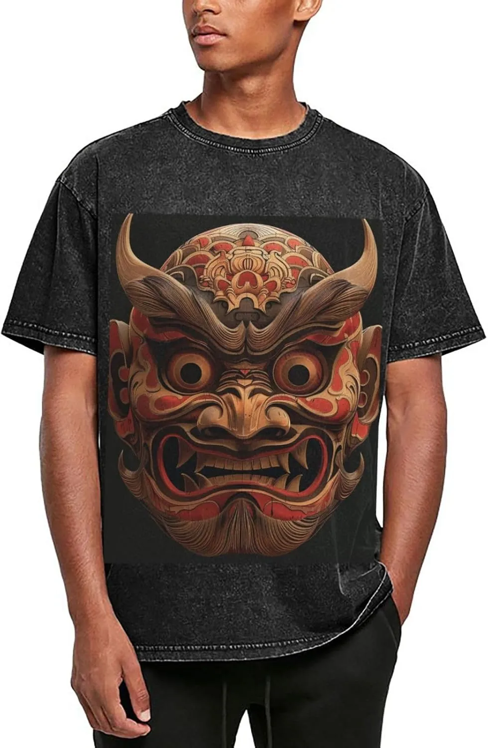Men's Cotton T-Shirts Mask Style Pictures Short Sleeve Vintage T Shirts Casual Loose Fit Retro Tees Tops