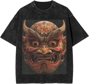Men's Cotton T-Shirts Mask Style Pictures Short Sleeve Vintage T Shirts Casual Loose Fit Retro Tees Tops