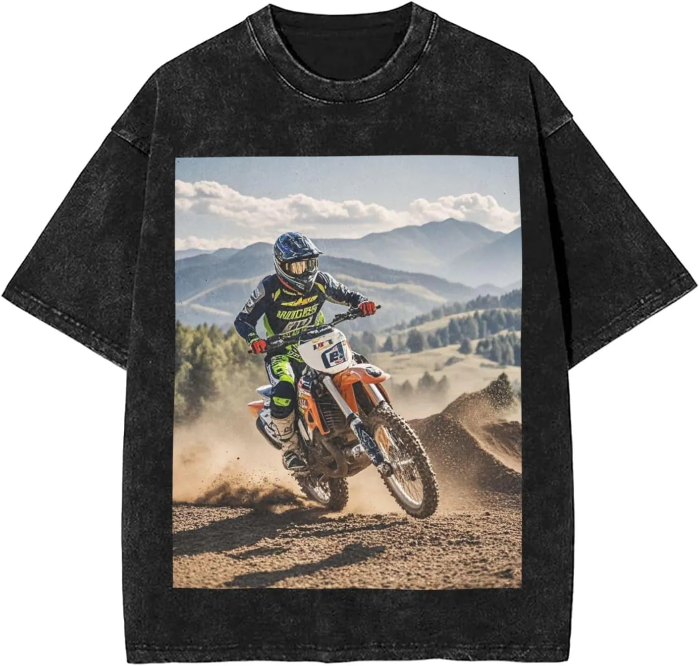 Men's Cotton T-Shirts Motocross Short Sleeve Vintage T Shirts Casual Loose Fit Retro Tees Tops