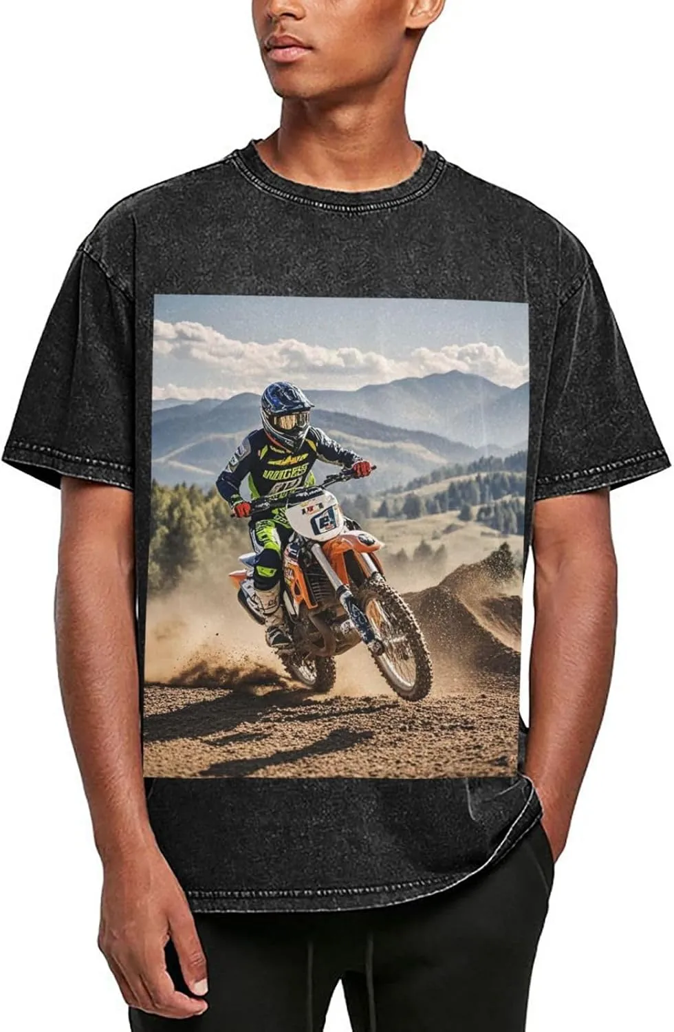 Men's Cotton T-Shirts Motocross Short Sleeve Vintage T Shirts Casual Loose Fit Retro Tees Tops
