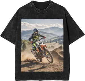 Men's Cotton T-Shirts Motocross Short Sleeve Vintage T Shirts Casual Loose Fit Retro Tees Tops