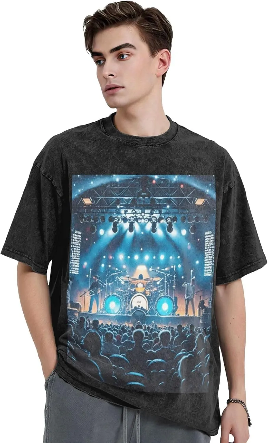 Men's Cotton T-Shirts Rock Concert Stage Short Sleeve Vintage T Shirts Casual Loose Fit Retro Tees Tops