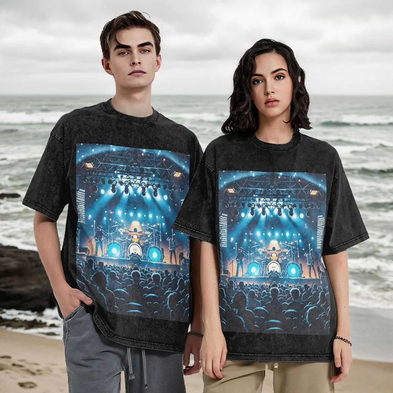 Men's Cotton T-Shirts Rock Concert Stage Short Sleeve Vintage T Shirts Casual Loose Fit Retro Tees Tops