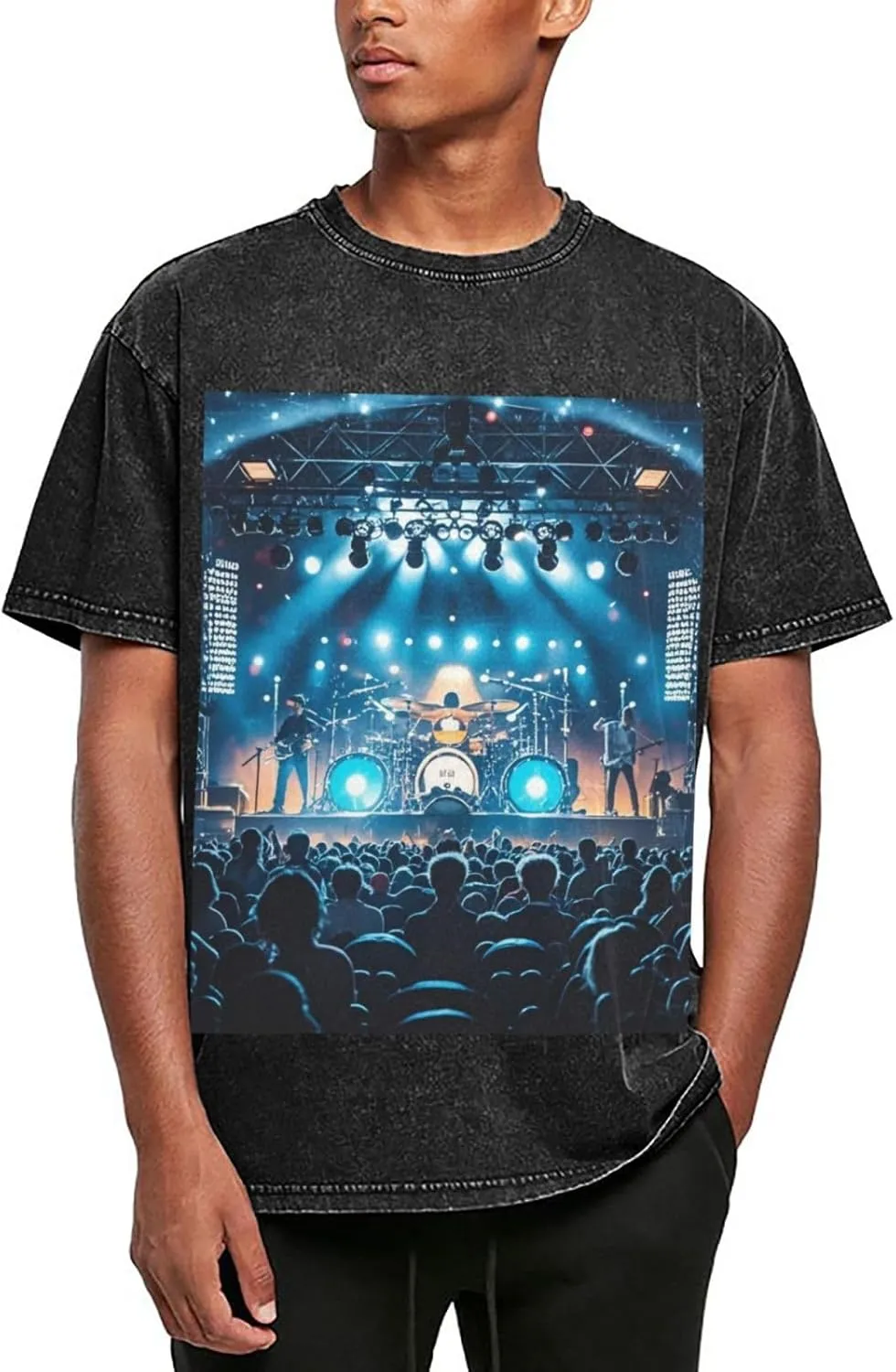 Men's Cotton T-Shirts Rock Concert Stage Short Sleeve Vintage T Shirts Casual Loose Fit Retro Tees Tops