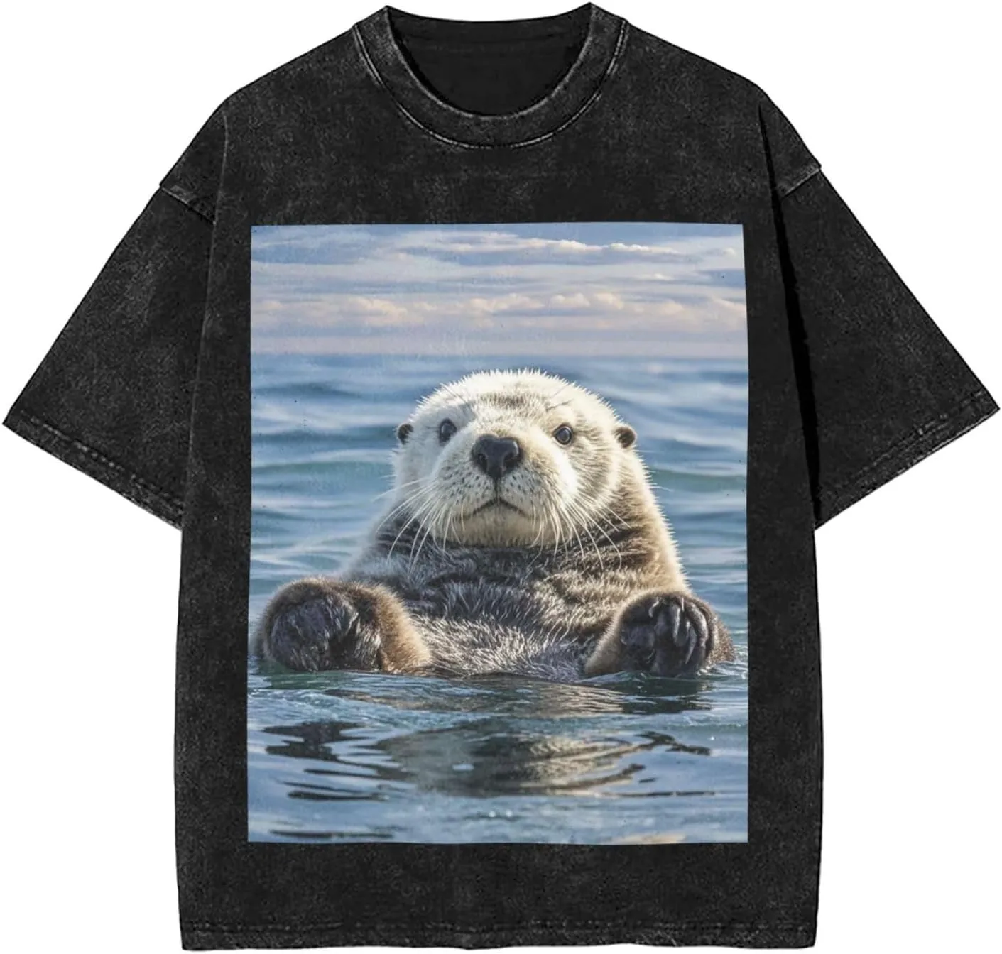 Men's Cotton T-Shirts Sea Otter Short Sleeve Vintage T Shirts Casual Loose Fit Retro Tees Tops