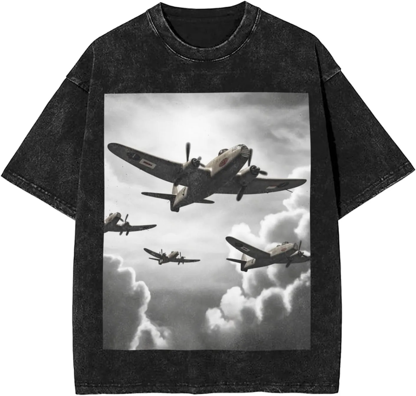 Men's Cotton T-Shirts World War 2 Short Sleeve Vintage T Shirts Casual Loose Fit Retro Tees Tops