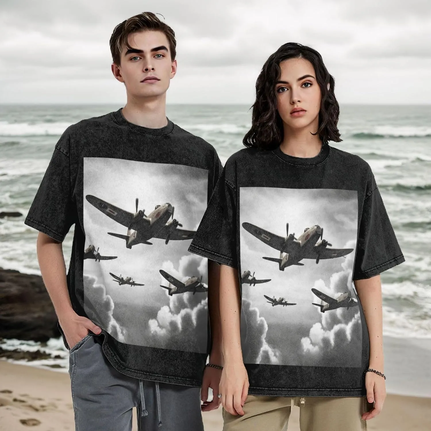 Men's Cotton T-Shirts World War 2 Short Sleeve Vintage T Shirts Casual Loose Fit Retro Tees Tops