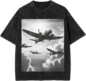 Men's Cotton T-Shirts World War 2 Short Sleeve Vintage T Shirts Casual Loose Fit Retro Tees Tops