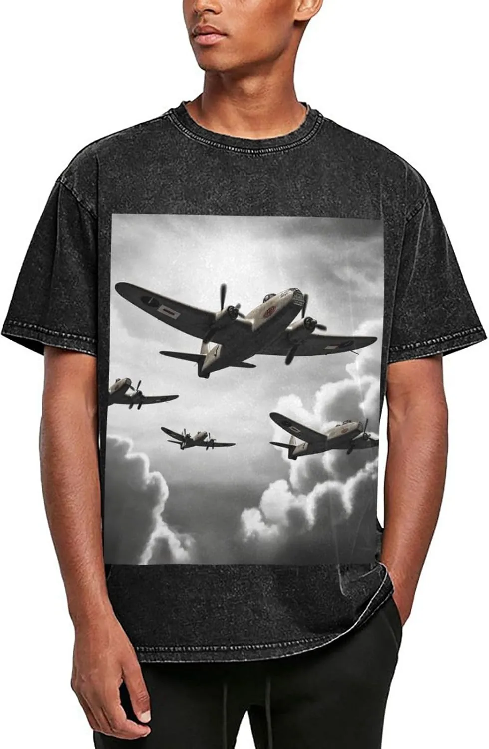 Men's Cotton T-Shirts World War 2 Short Sleeve Vintage T Shirts Casual Loose Fit Retro Tees Tops