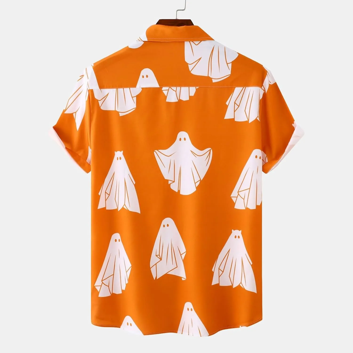 Men's Ghost Printed Button Down Shirts Funny Halloween Short Sleeve Dress Shirt Casual Loose Holiday Beach Party Tops