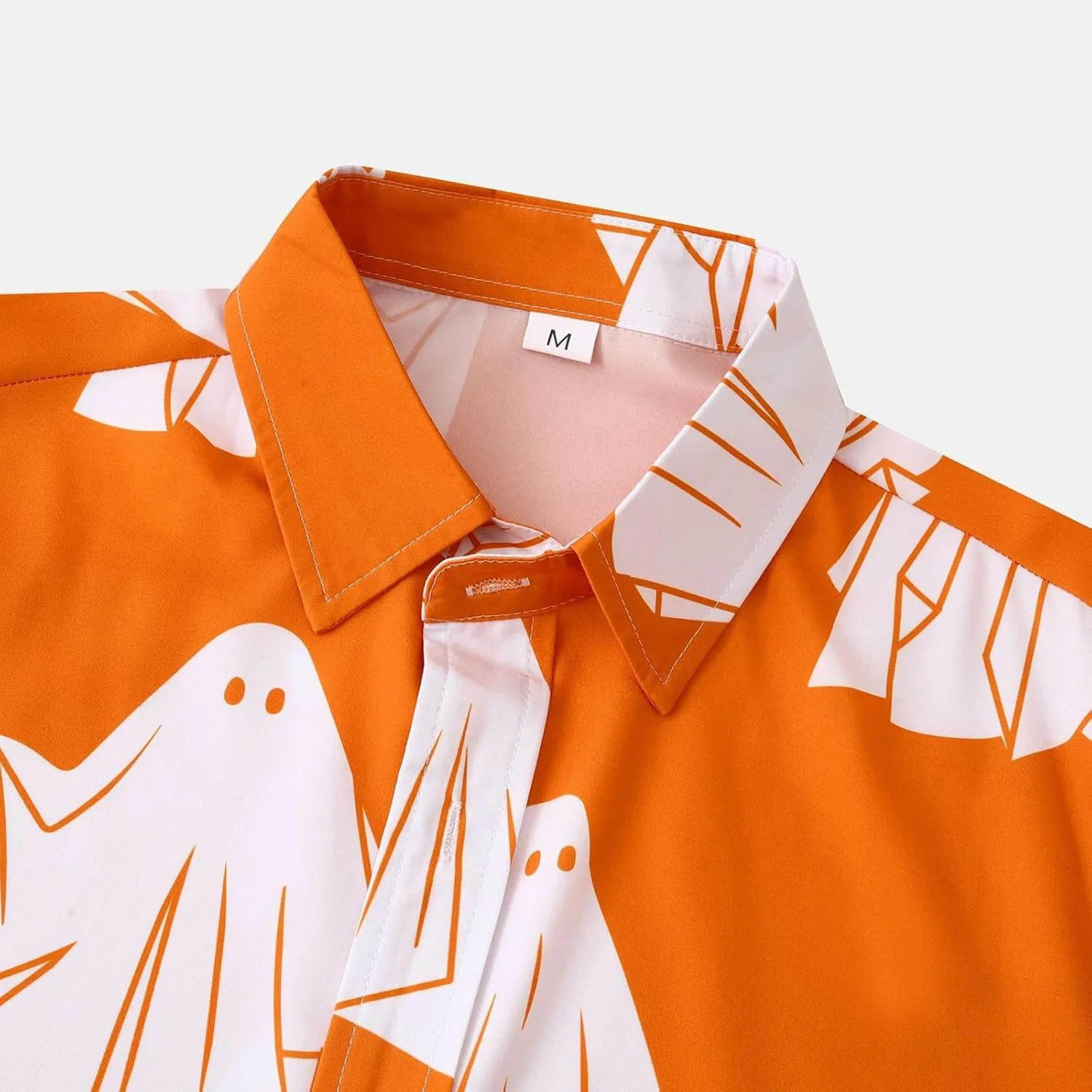 Men's Ghost Printed Button Down Shirts Funny Halloween Short Sleeve Dress Shirt Casual Loose Holiday Beach Party Tops
