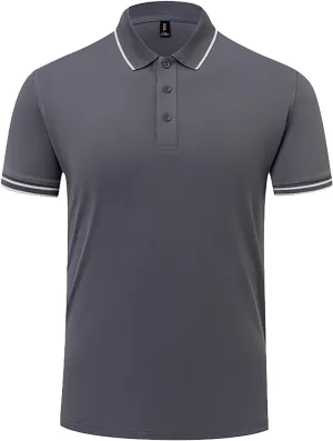 Men's Golf Polo Shirt Solid Color Short Sleeve Button Down Collar T Shirt Tennis Fishing Summer Breathable Quick Dry Top