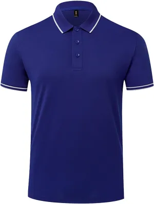 Men's Golf Polo Shirt Solid Color Short Sleeve Button Down Collar T Shirt Tennis Fishing Summer Breathable Quick Dry Top