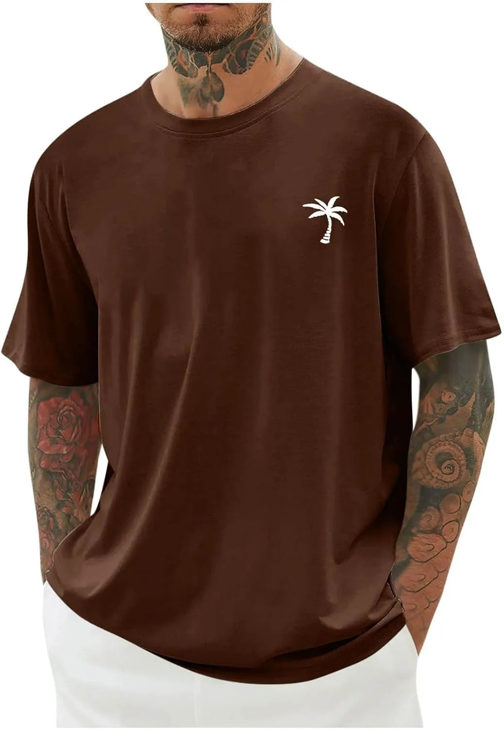 Mens Graphic T-Shirts Plus Size Summer Palm Tree Printed Tshirt Short Sleeve Casual Loose Fit Crew Neck Tee Tops