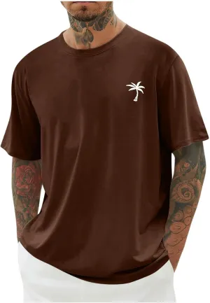 Mens Graphic T-Shirts Plus Size Summer Palm Tree Printed Tshirt Short Sleeve Casual Loose Fit Crew Neck Tee Tops