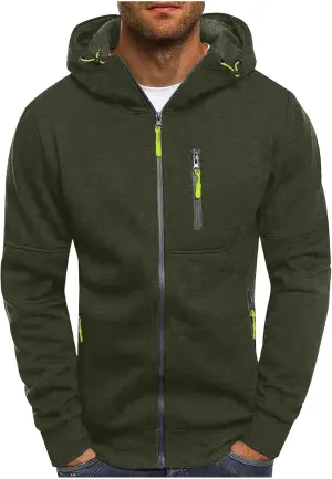 Men's Gym Workout Hooded Sweatshirts Full-Zip Active Hoodies Tops Long Sleeve Casual Hoodie Jacket with Zipper Pocket