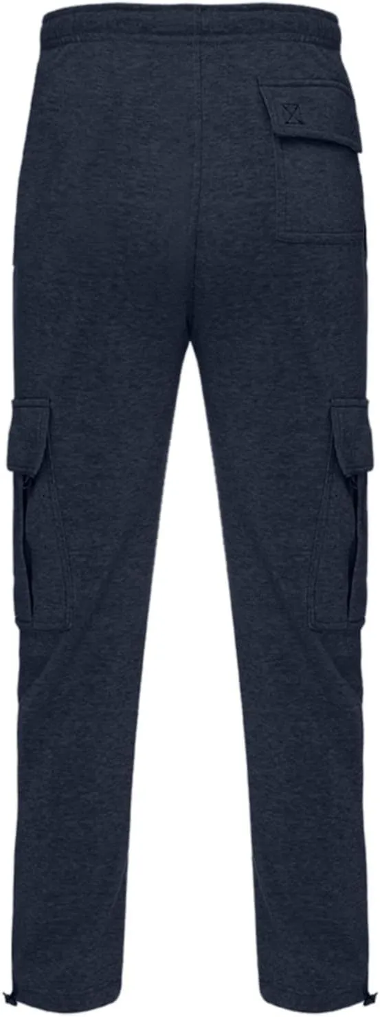 Men's Heavyweight Fleece Cargo Sweatpants Baggy Sweat Pants with Pockets Elastic Waist Drawstring Joggers Trousers