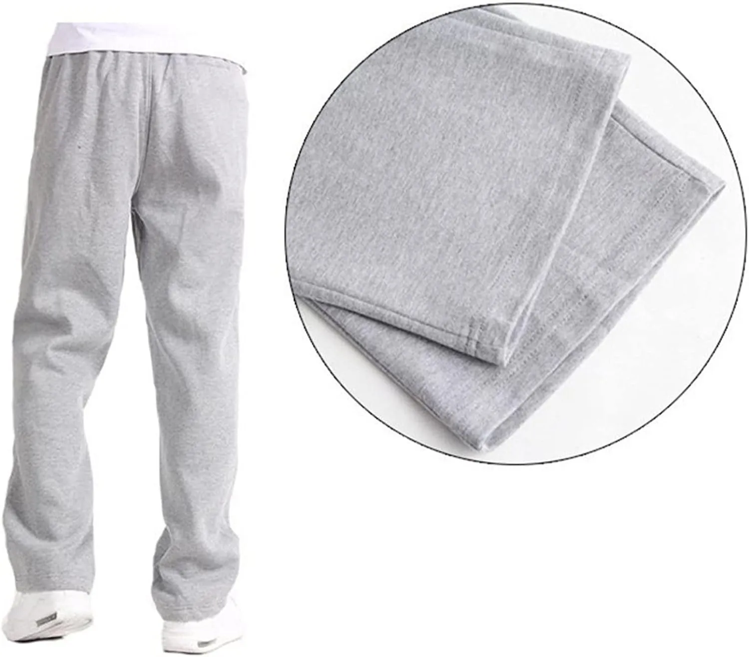 Men's Heavyweight Fleece Cargo Sweatpants Baggy Sweat Pants with Pockets Elastic Waist Drawstring Joggers Trousers