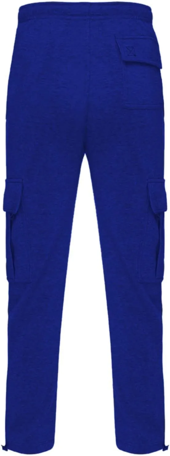 Men's Heavyweight Fleece Cargo Sweatpants Baggy Sweat Pants with Pockets Elastic Waist Drawstring Joggers Trousers