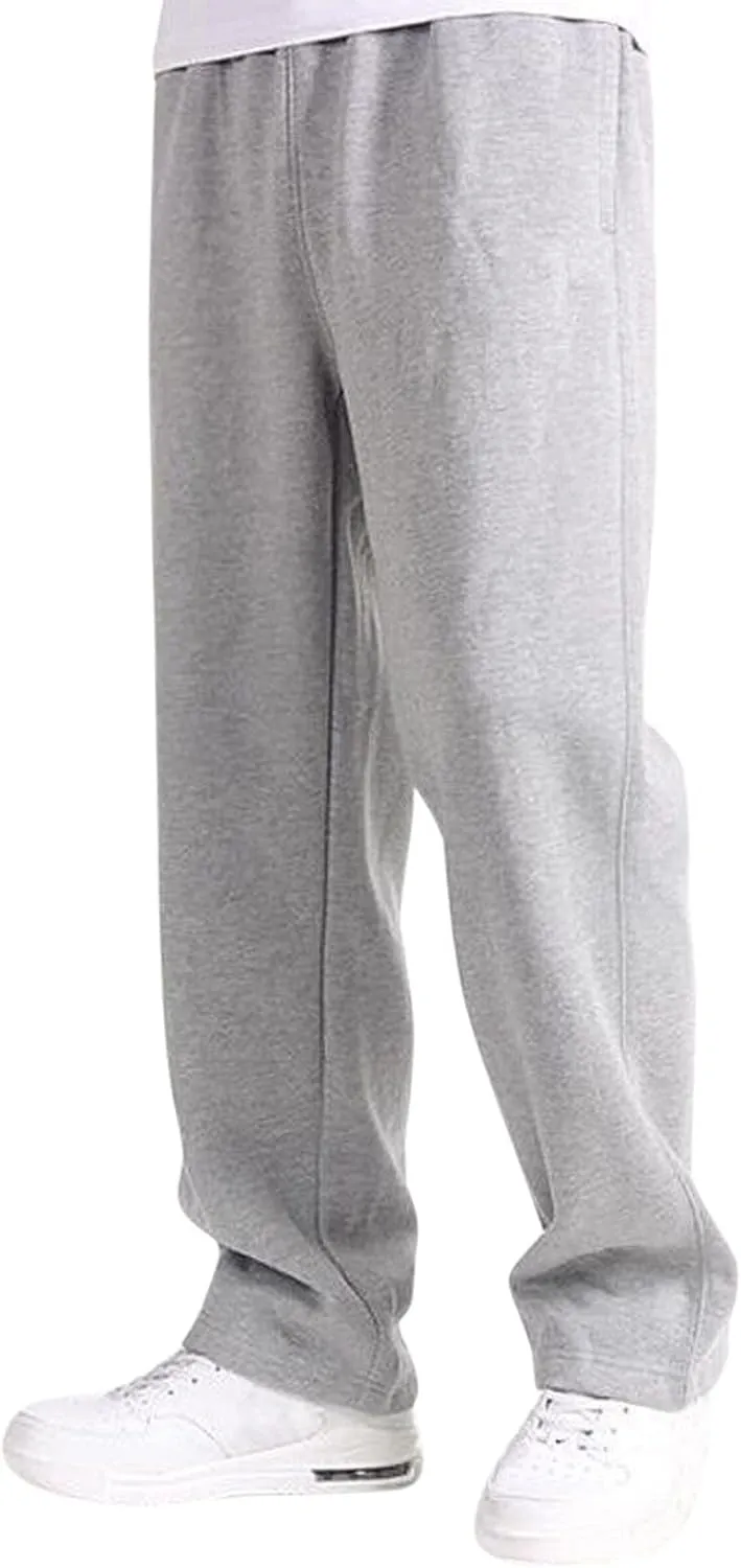 Men's Heavyweight Fleece Cargo Sweatpants Baggy Sweat Pants with Pockets Elastic Waist Drawstring Joggers Trousers