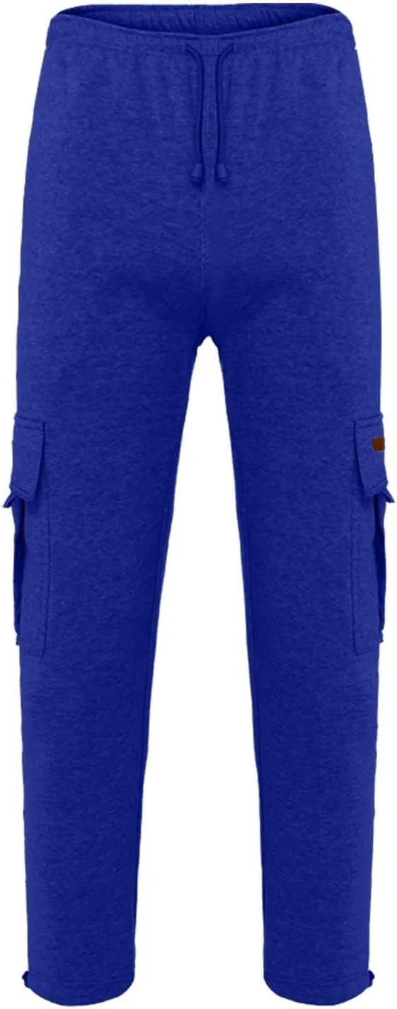 Men's Heavyweight Fleece Cargo Sweatpants Baggy Sweat Pants with Pockets Elastic Waist Drawstring Joggers Trousers