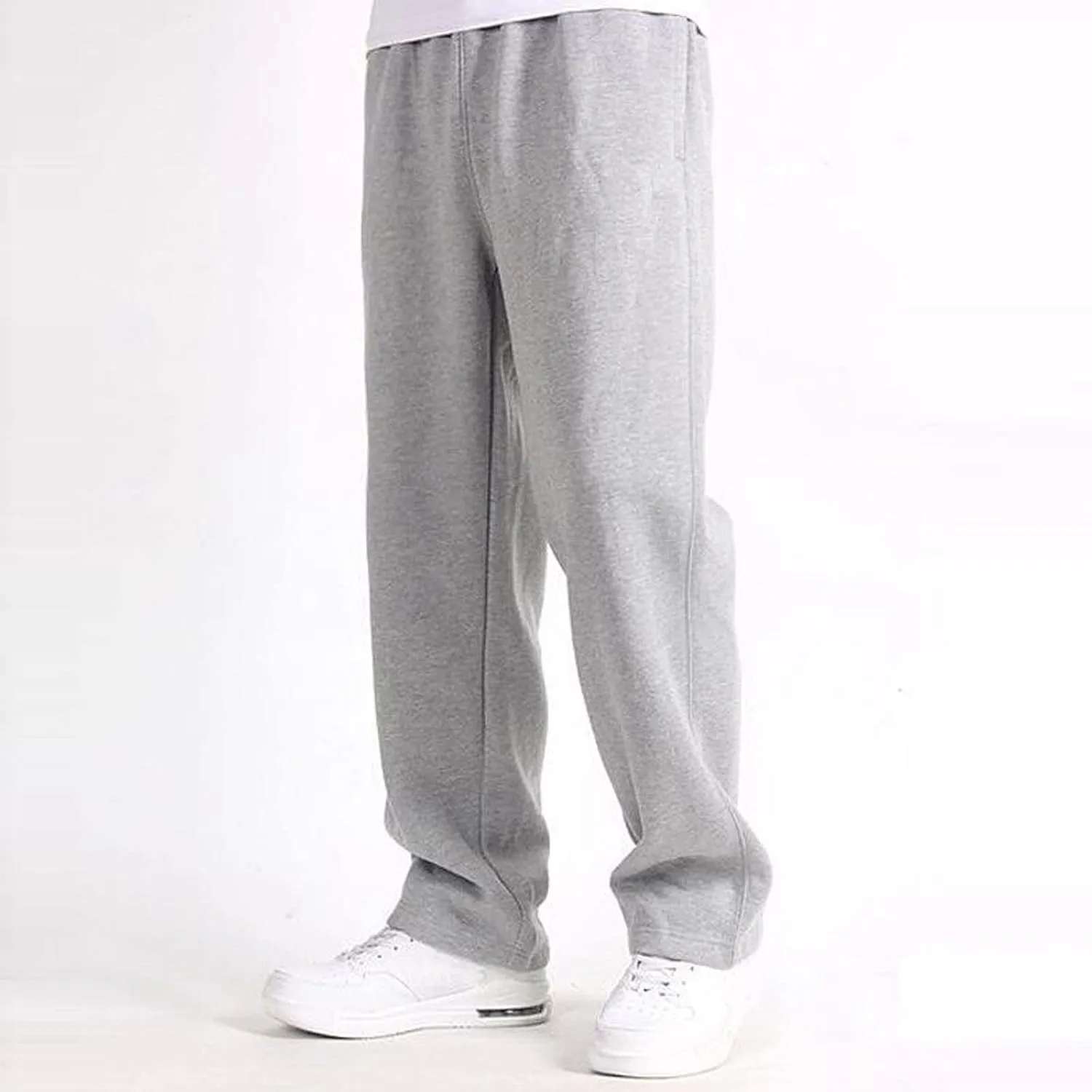 Men's Heavyweight Fleece Cargo Sweatpants Baggy Sweat Pants with Pockets Elastic Waist Drawstring Joggers Trousers