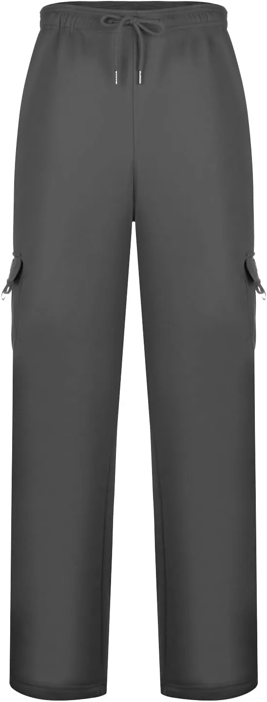 Men's Heavyweight Fleece Cargo Sweatpants Baggy Sweat Pants with Pockets Elastic Waist Drawstring Joggers Trousers