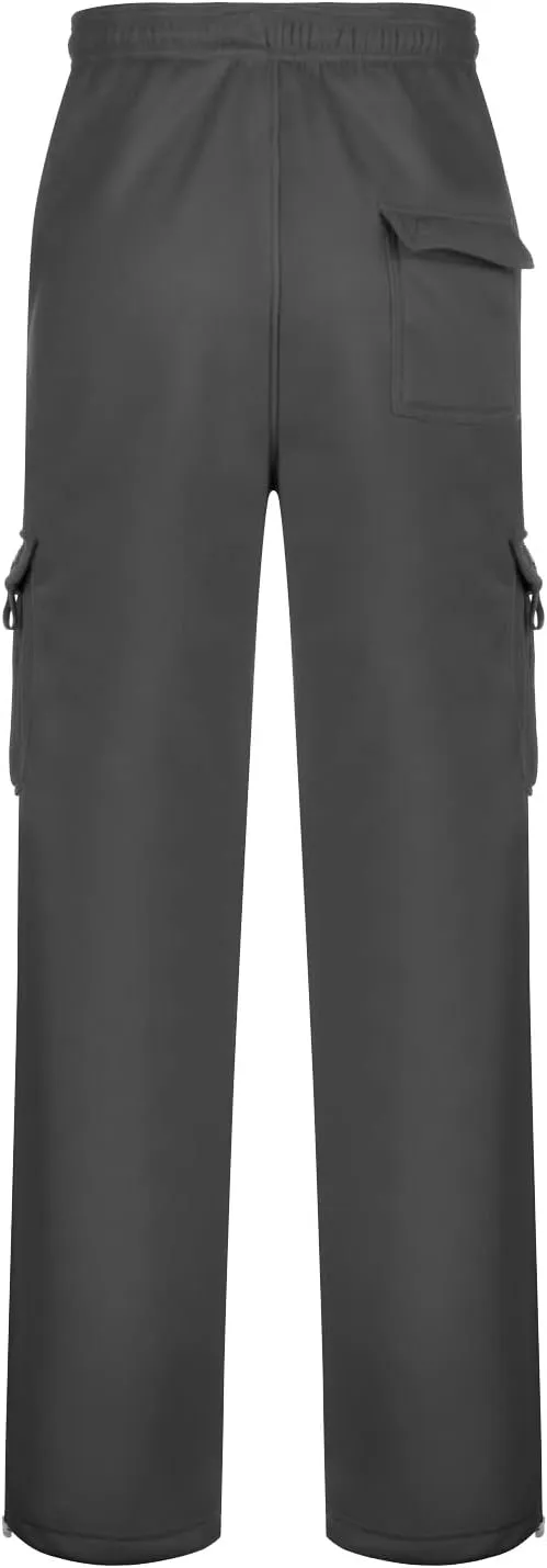Men's Heavyweight Fleece Cargo Sweatpants Baggy Sweat Pants with Pockets Elastic Waist Drawstring Joggers Trousers