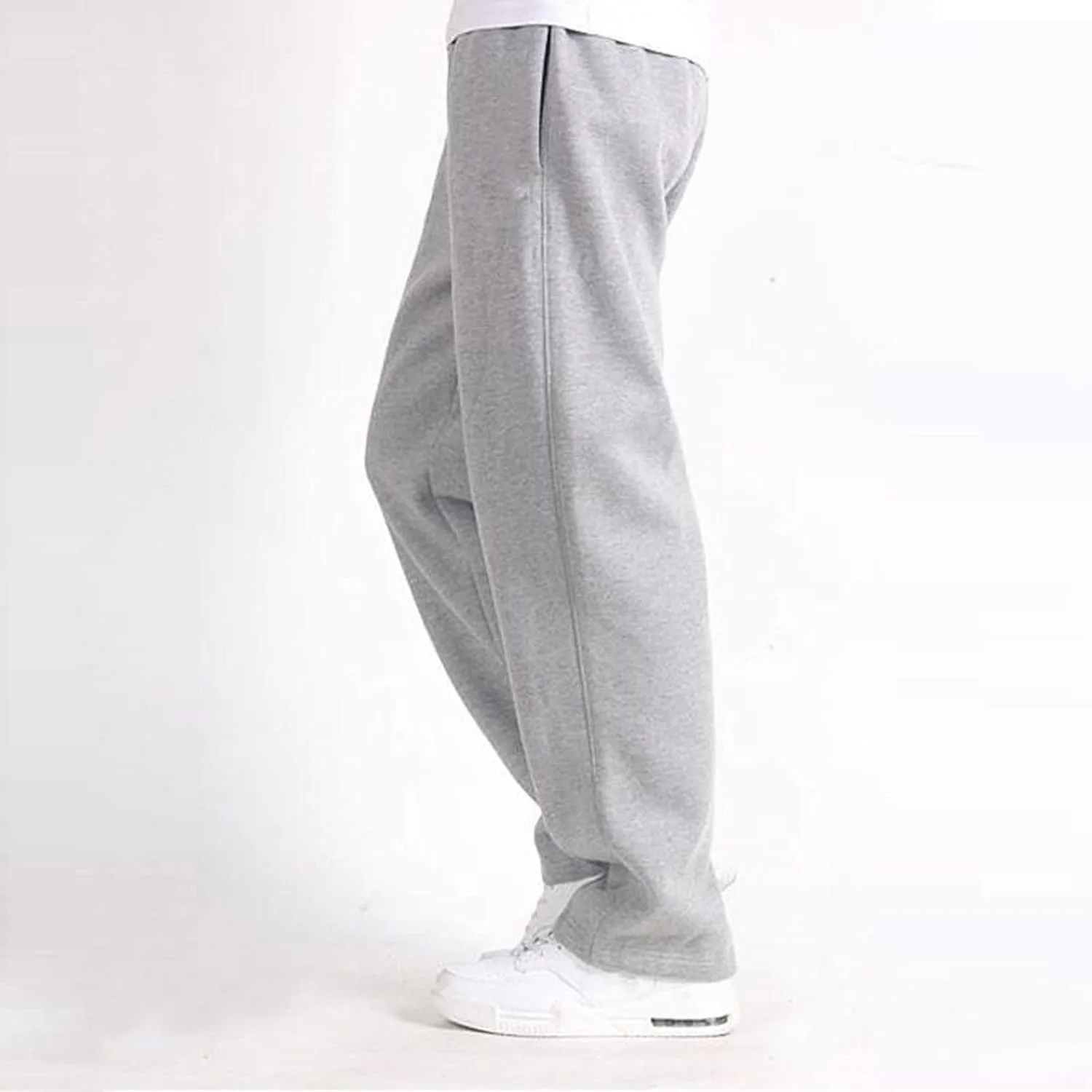Men's Heavyweight Fleece Cargo Sweatpants Baggy Sweat Pants with Pockets Elastic Waist Drawstring Joggers Trousers