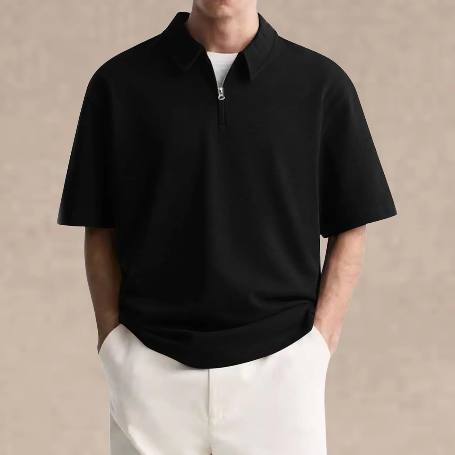 Men's Henley Quarter Zip T Shirt Plus Size Short Sleeve Loose Fit Lapel Breathable Top Quick Dry Gym Travel Work Outfit