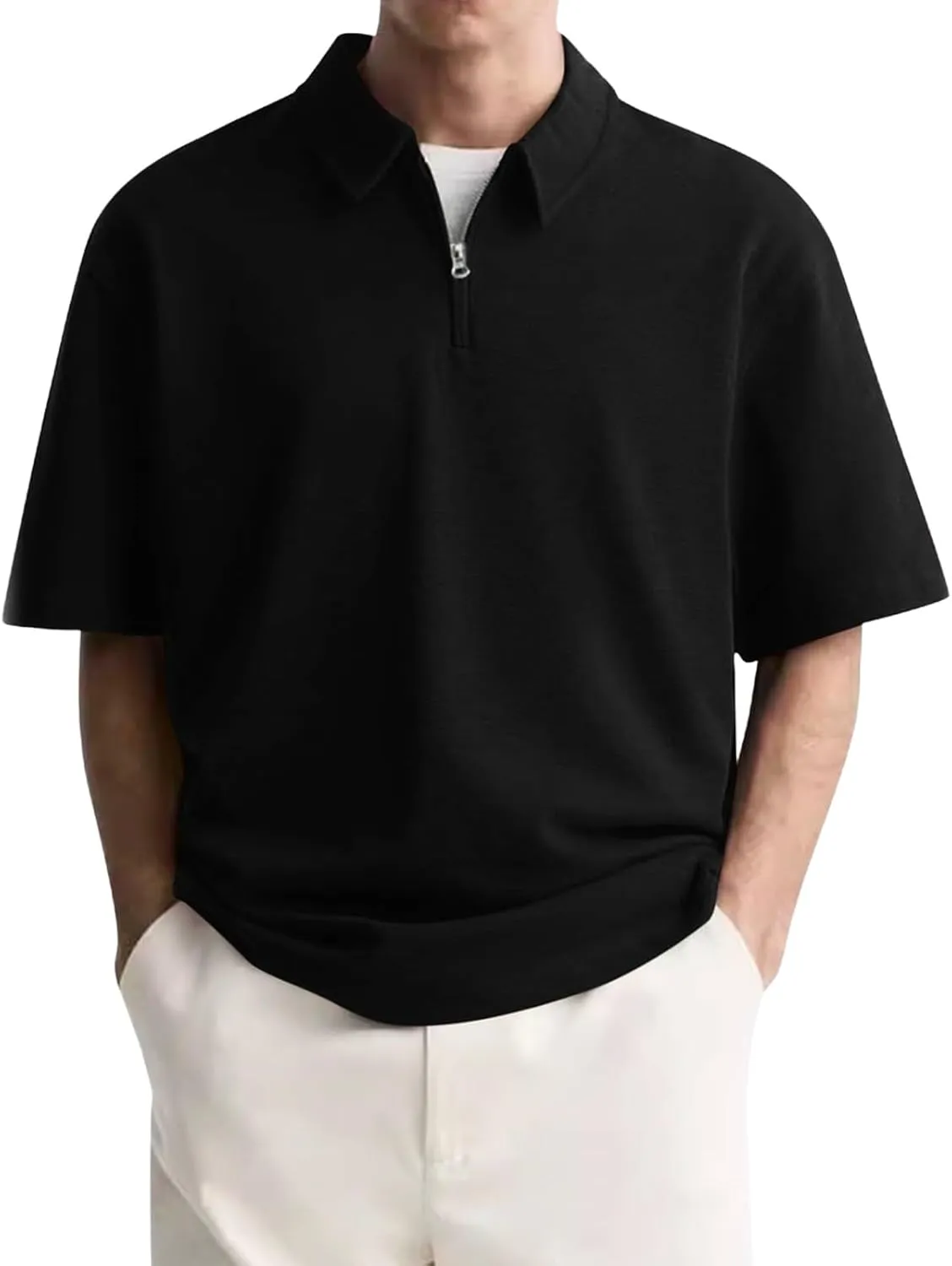 Men's Henley Quarter Zip T Shirt Plus Size Short Sleeve Loose Fit Lapel Breathable Top Quick Dry Gym Travel Work Outfit
